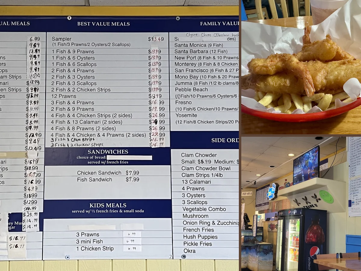 Crispy seafood basket with tartar sauce on the side.
